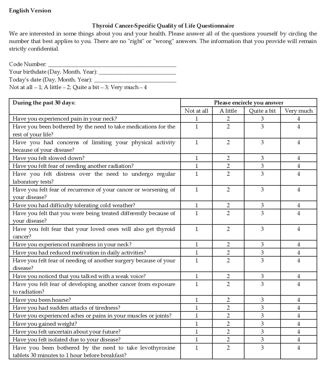 A 22-item questionnaire to assess HRQoL specific for Filipinos with DTC tha...